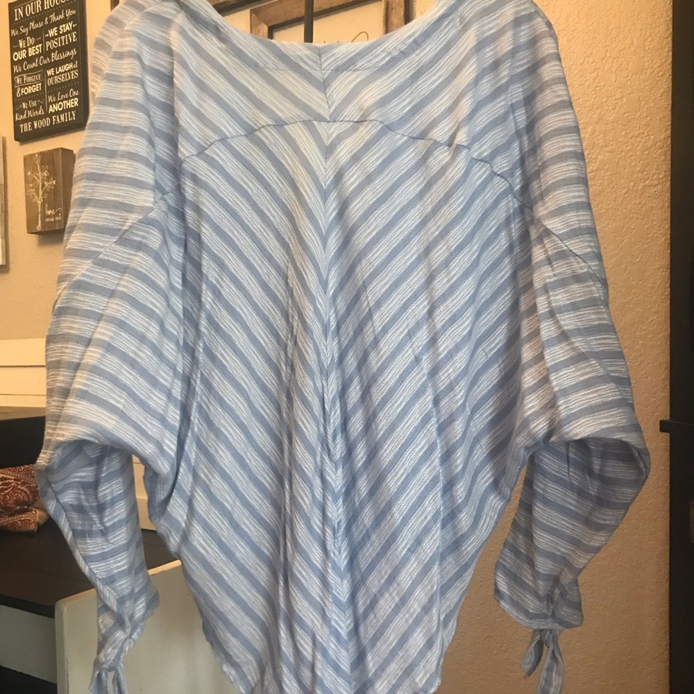 Free People Stripped Blue Blouse/Top - Picture 6 of 7